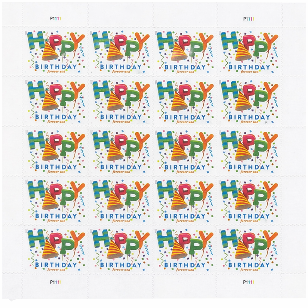 Happy Birthday Stamps (5 Sheets) 100 Stamps