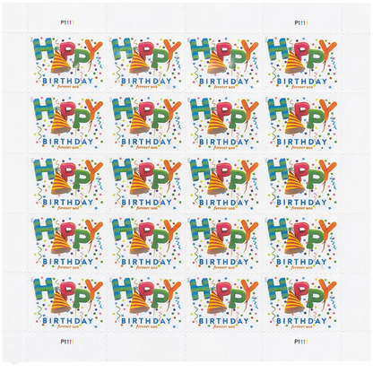 Happy Birthday Stamps (5 Sheets) 100 Stamps