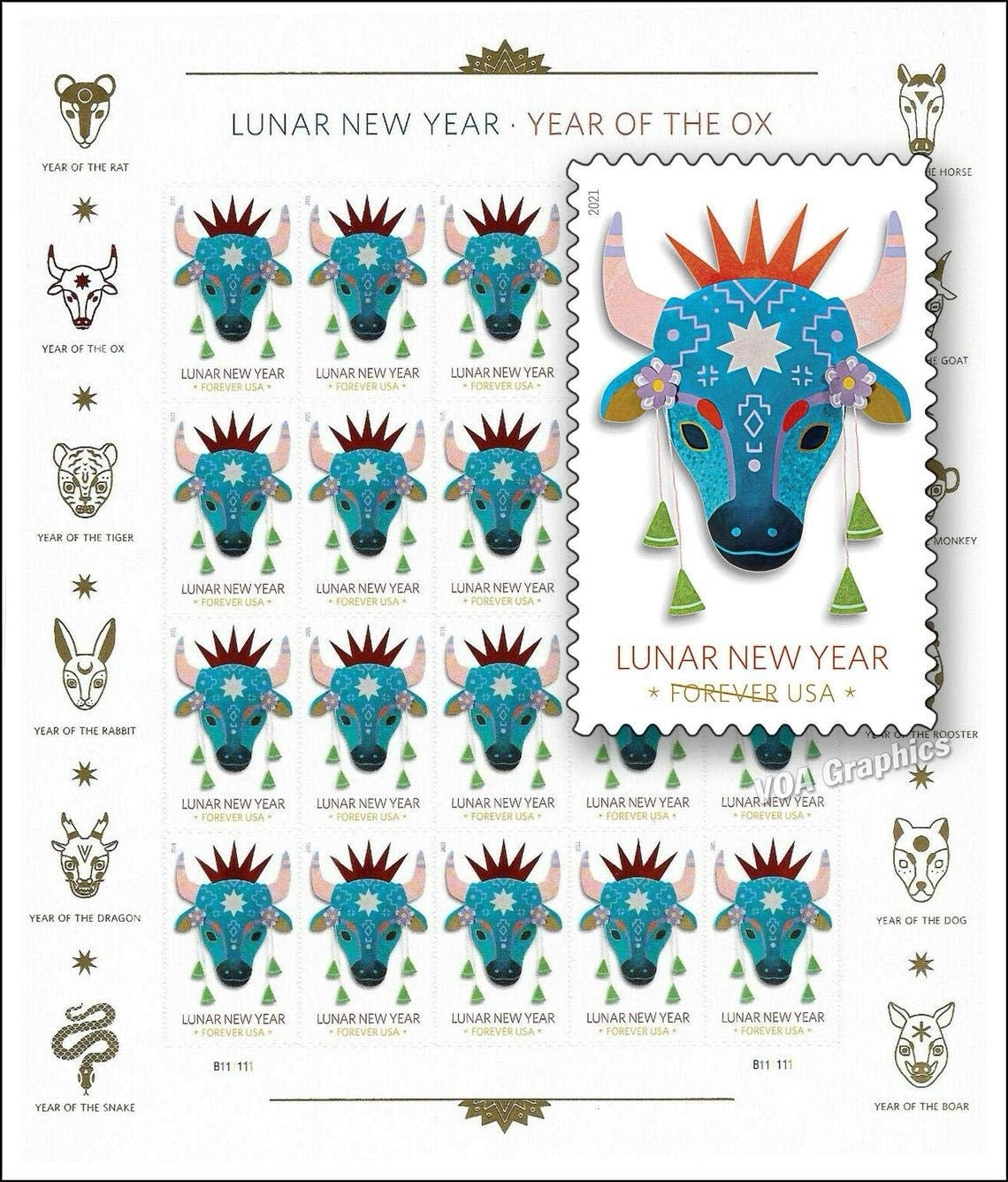 Lunar Year of the Ox Forever Stamps (5 Sheets) 100 stamps