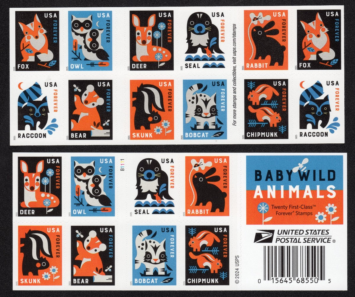 Baby Wild Animals Forever Stamps (5 Sheets) 100 stamps