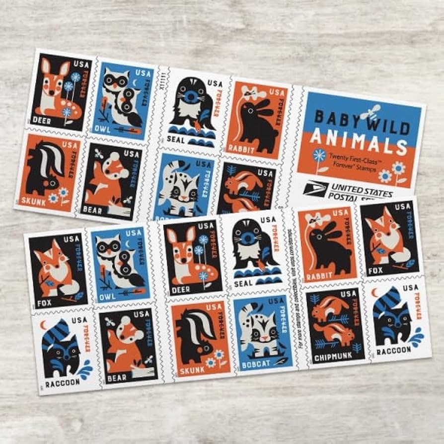 Baby Wild Animals Forever Stamps (5 Sheets) 100 stamps