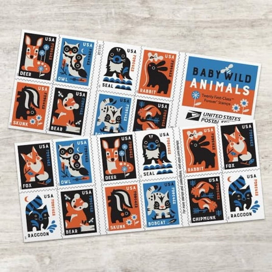 Baby Wild Animals Forever Stamps (5 Sheets) 100 stamps